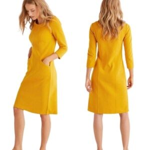 Boden Ellen Ottoman Dress Size 8R Saffron Yellow 3/4 Sleeve